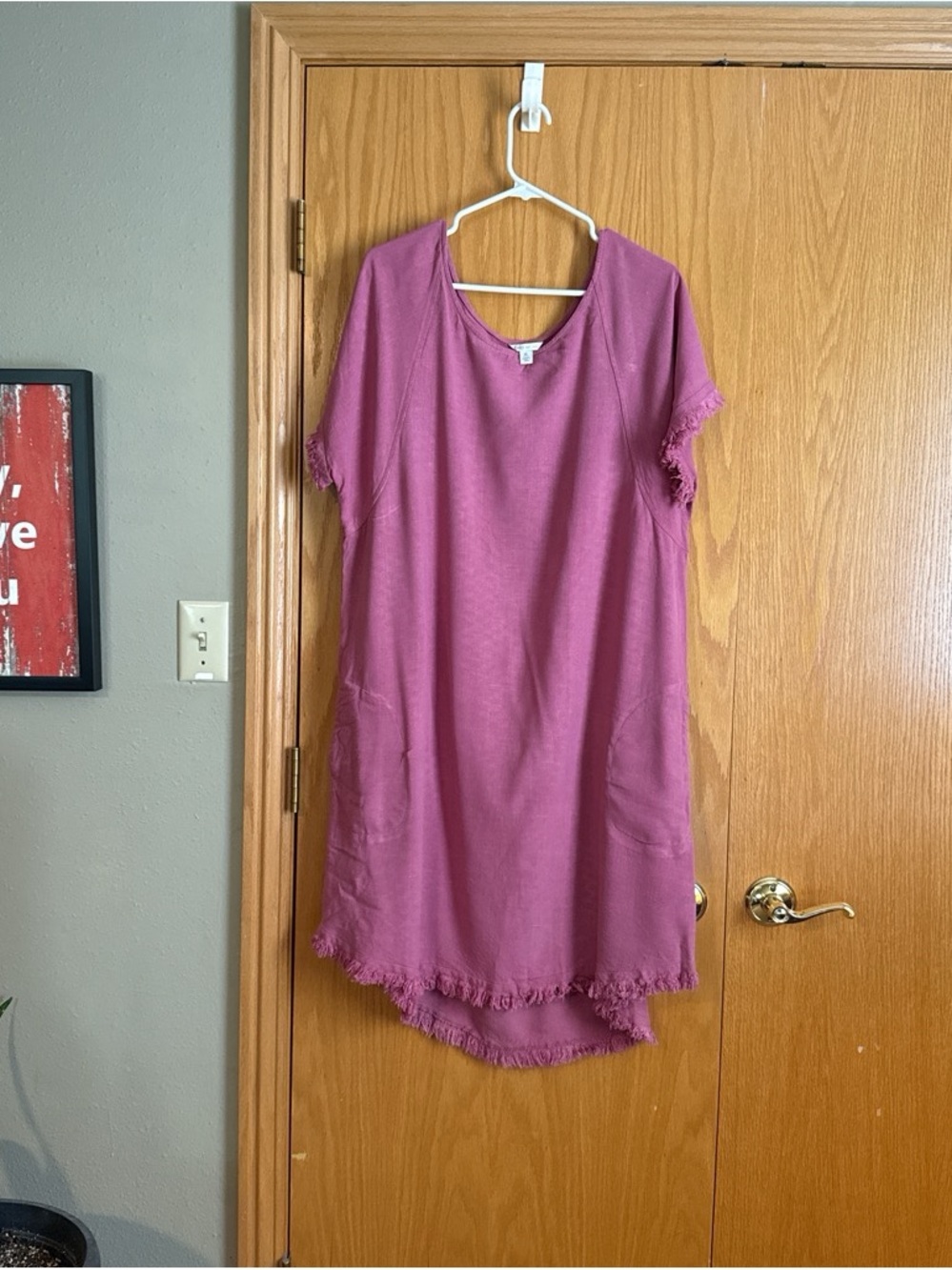 Frayed Hem Mauve Shift Dress